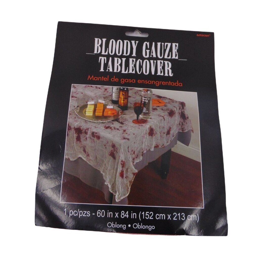 Amscan New Bloody Gauze Table Cover Cloth Oblong 60x84 In NIP Halloween Decor